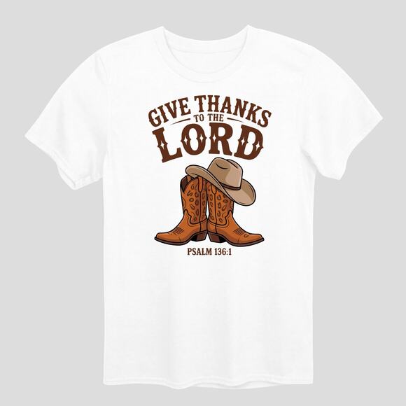 Christian Shirt Give Thanks To The Lord Tee Boots Hat Western Faith Top - Picture 3 of 6